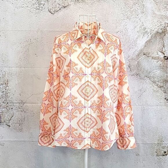 J. Crew button-down shirt in abstract print pinks and creme Women's Size S - Picture 1 of 11
